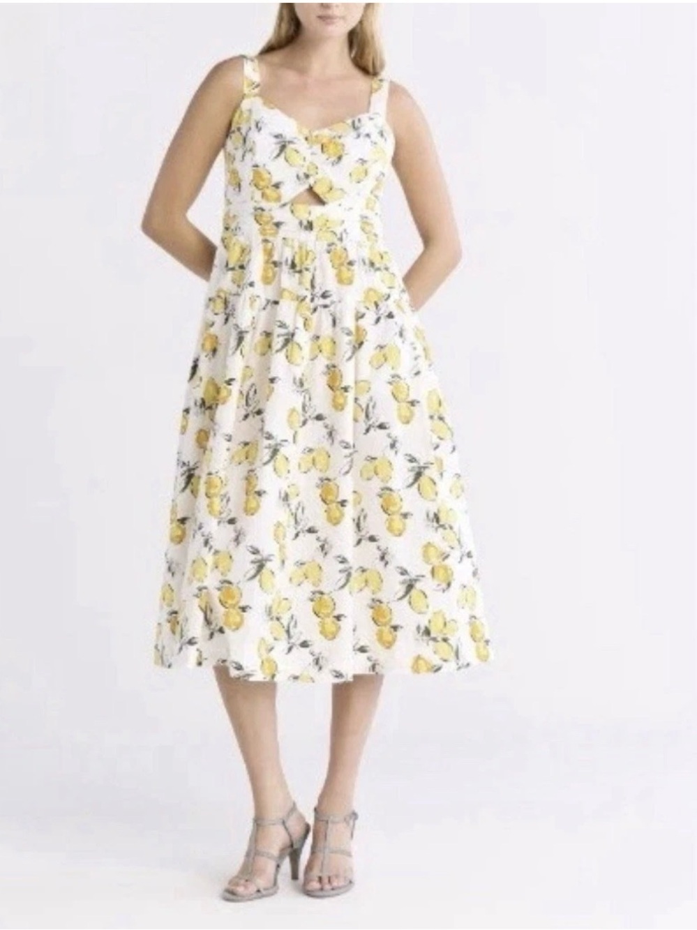 Free Assembly Lemon Orange Cut-Out Midi Dress Cotton Smocked Size Medium